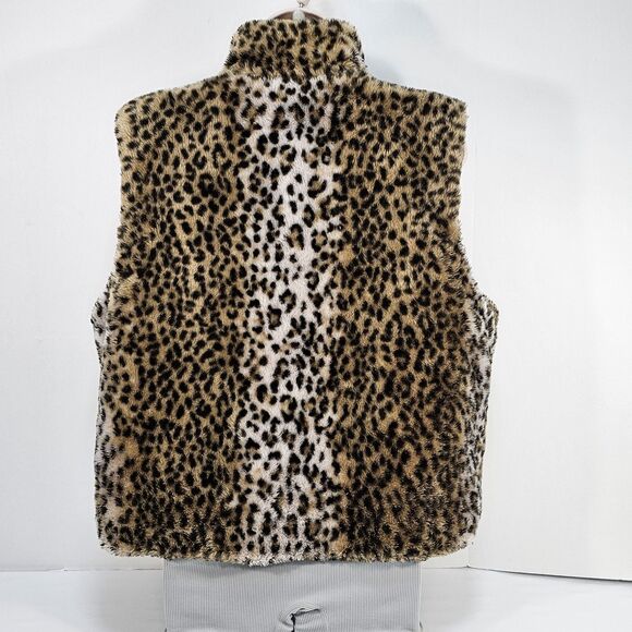 Cejon Faux Fur Leopard Print Reversible Vest Women’s Large Zip Up Animal Print - Picture 2 of 9